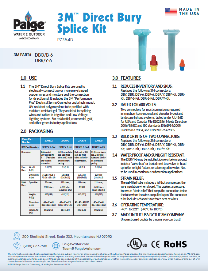 3M Direct Bury Splice Spec Sheet